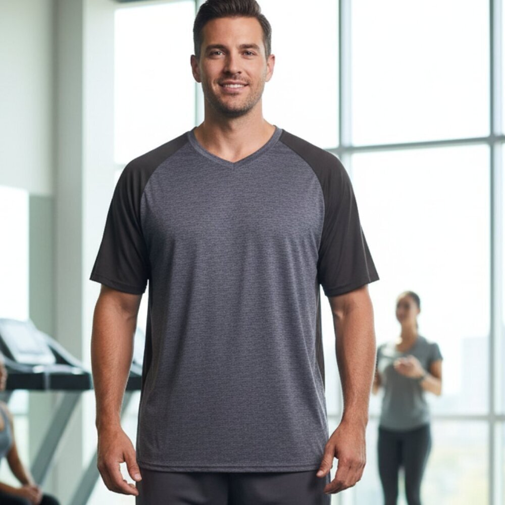 FOUR Men's 3XL Performance V-Neck Tee's - Gray/Black & Green/Black & Navy & Grey